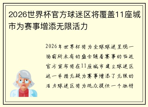 2026世界杯官方球迷区将覆盖11座城市为赛事增添无限活力